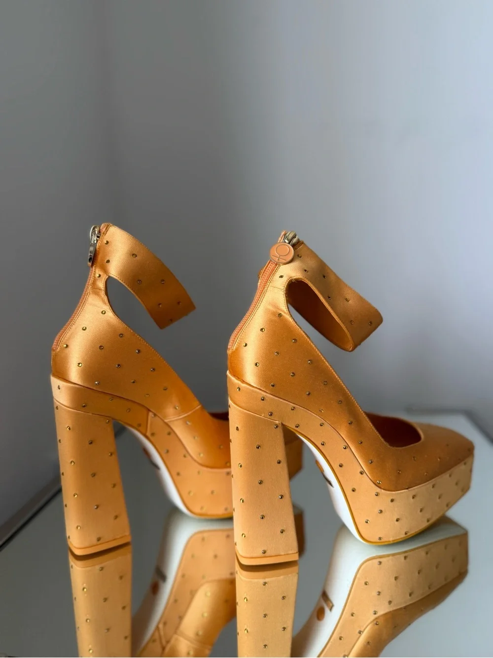 New  Jimmy CHOO Sailor Venus Platform 140 Orange Satin Platform Pumps Crystals